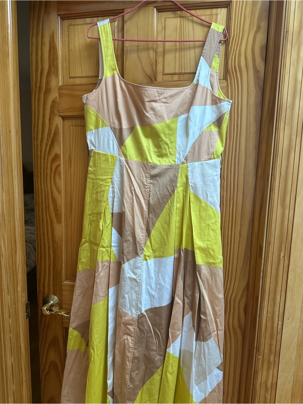 Donna Karan Yellow, Beige & White Geometric Sleeveless Maxi Dress